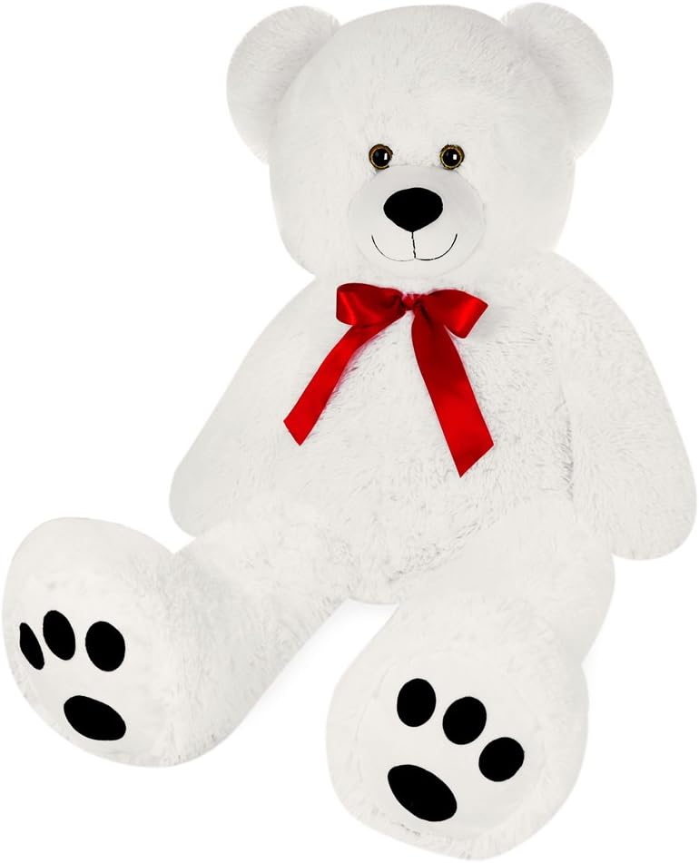 Deuba Nounours XL 100 cm Blanc – Coussin Coeur Brodé Ø26 cm – Ours en Peluche Doux