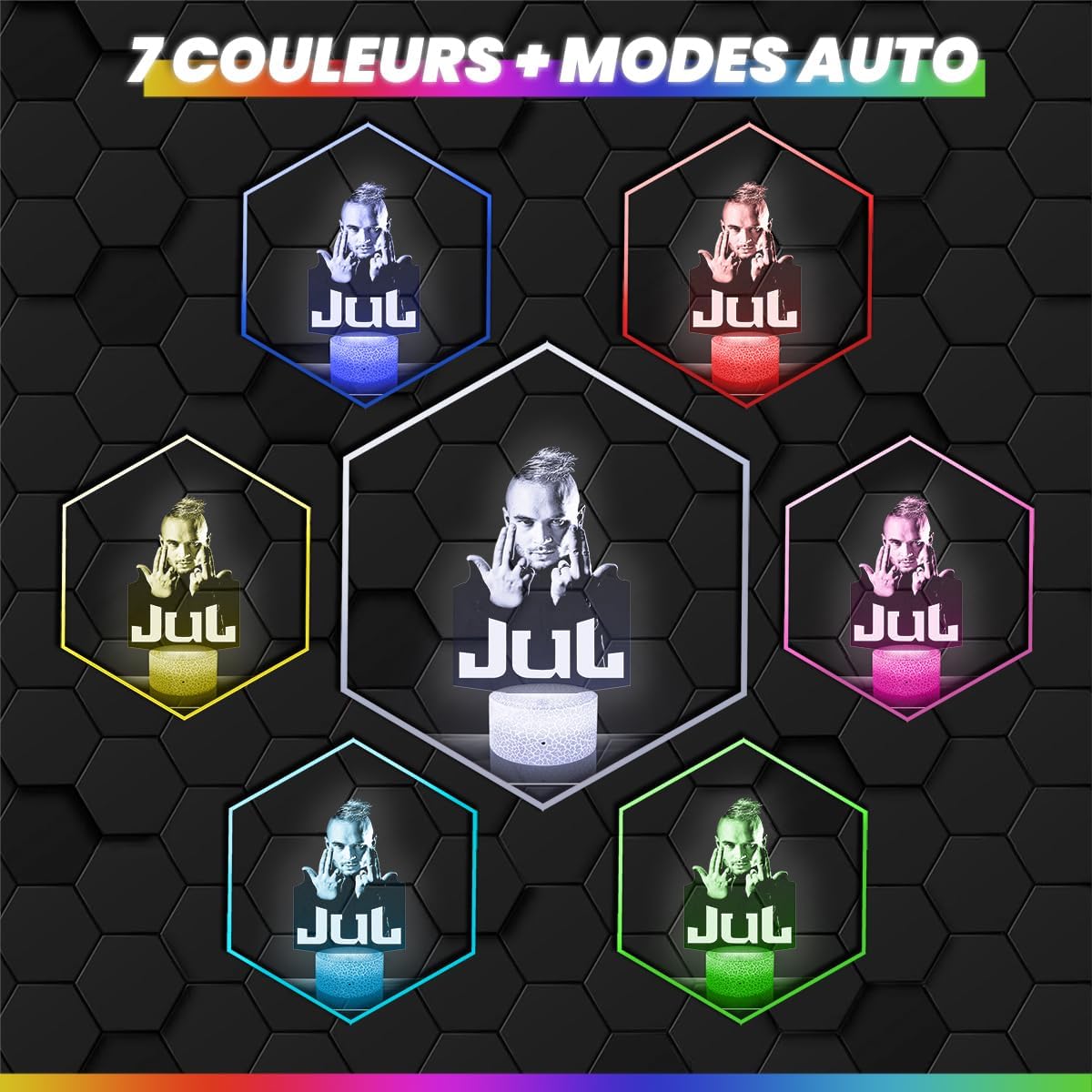 Lampe 3D LED Jul – Veilleuse Tactile avec Effet Hologramme 3D – Idée Cadeau Fan de Jul