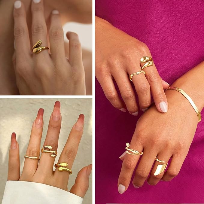 Lot de 14 Anneaux Dorés pour Femmes – Bagues Ouvertes Empilables