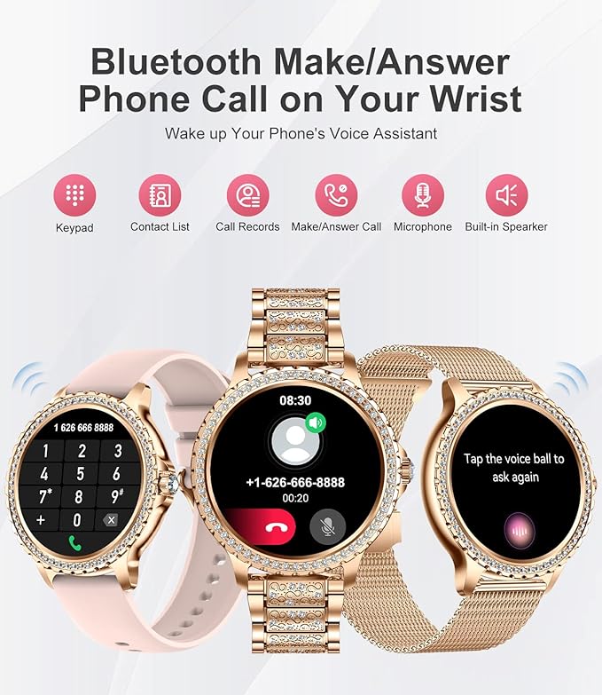 LIGE – Montre Connectée Femme Bluetooth – Smartwatch Élégante Rose Or Diamant
