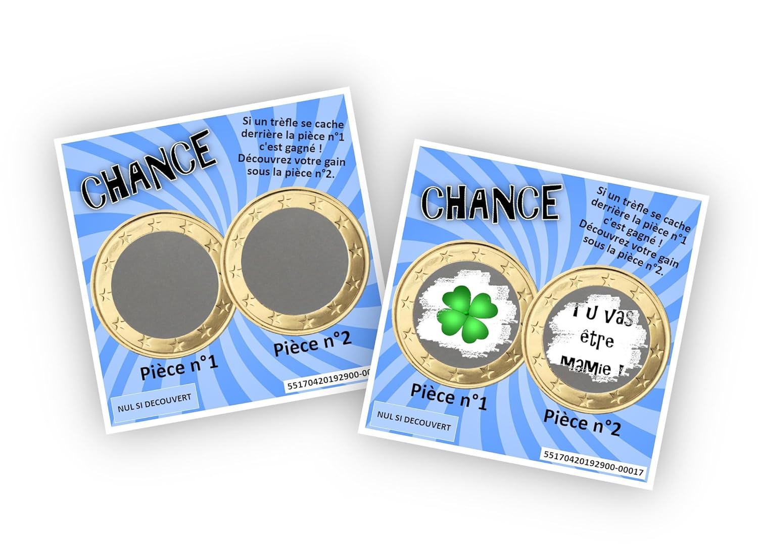 Carte à gratter personnalisable – Message au choix – Annonce originale grossesse ou événement – Modèle ticket de jeu Chance (Violet)