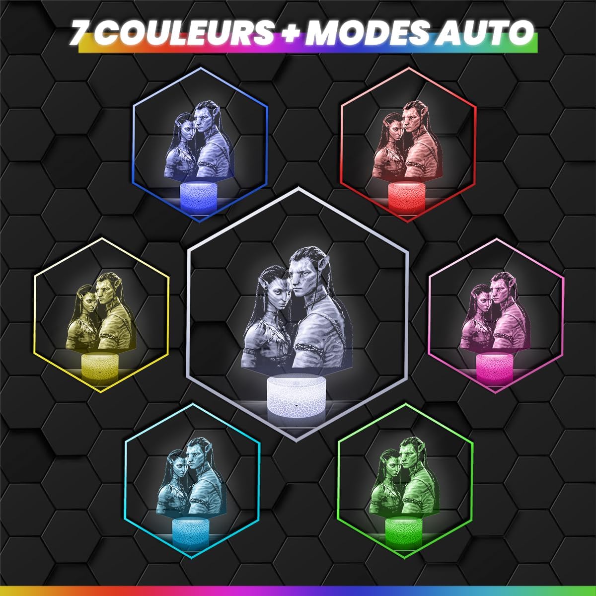 Lampe 3D Jake Sully & Neytiri – Décoration Chambre Garçon et Fille – Lampe 3D Film Science-Fiction Avatar – Effet Hologramme – Idée Cadeau Ado Original