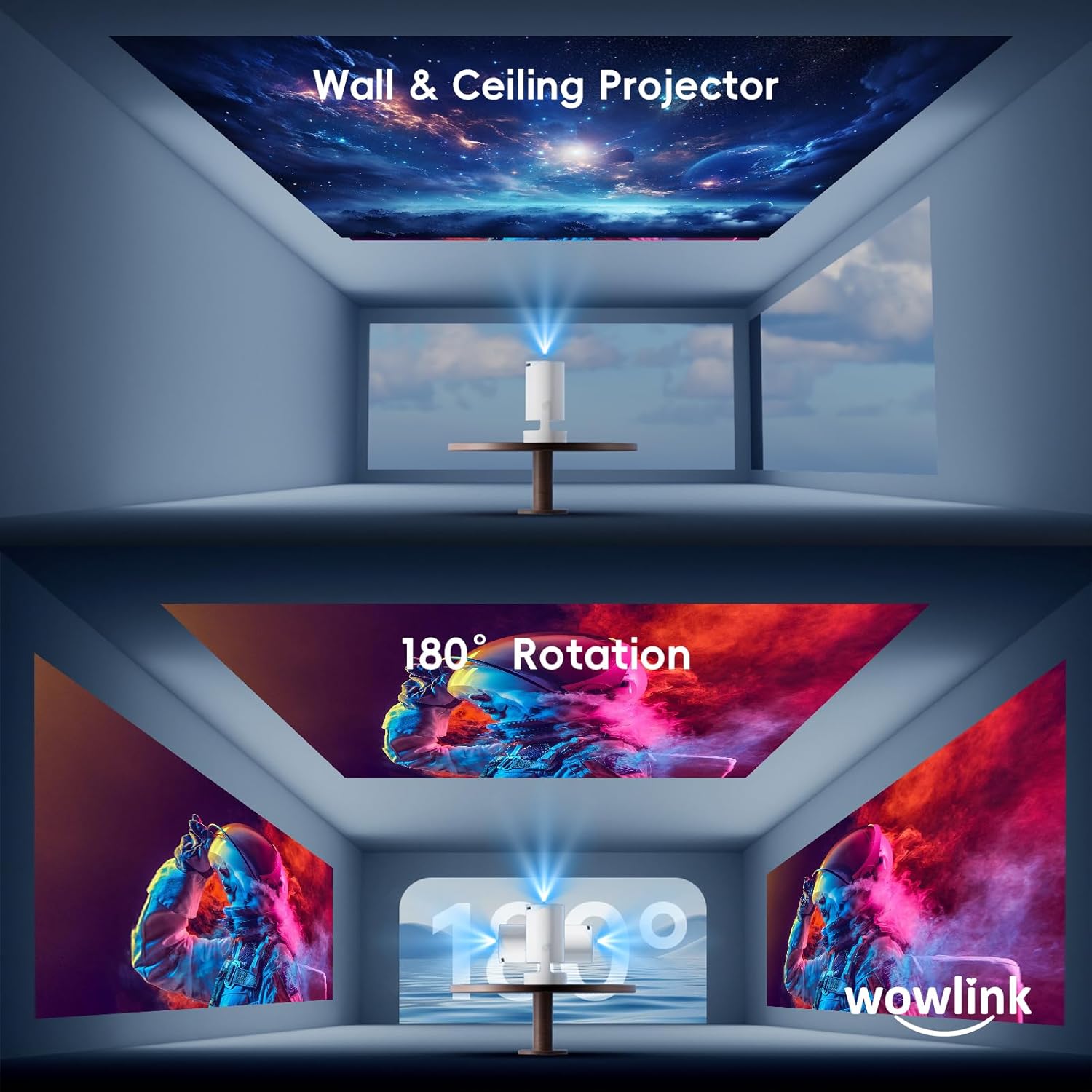 Vidéoprojecteur Mini WiFi 6 Bluetooth 5.4 – 4K Supporté 1080P – Trapèze Auto & Rotation 180° – Compatible TV Stick, HDMI, PC – Blanc