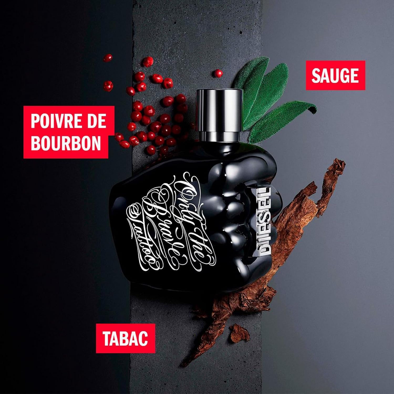 DIESEL Only The Brave Tattoo Eau de Toilette Homme – Parfum Boisé avec Notes de Pomme Granny Smith, Bois Ambrés & Tabac Narguilé – Tenue Longue Durée 125ml