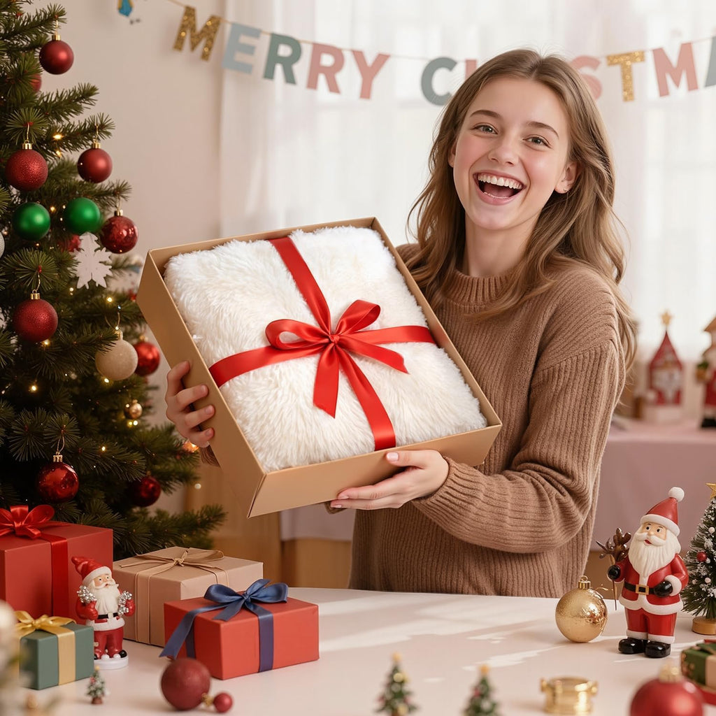 Plaid Fourrure Blanc 160x200 cm – Couverture Polaire Épaisse et Douce pour Lit Double, Réversible, Idée Cadeau Élégante