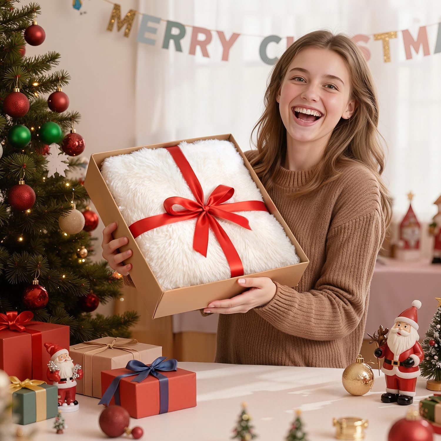 Plaid Fourrure Blanc 160x200 cm – Couverture Polaire Épaisse et Douce pour Lit Double, Réversible, Idée Cadeau Élégante