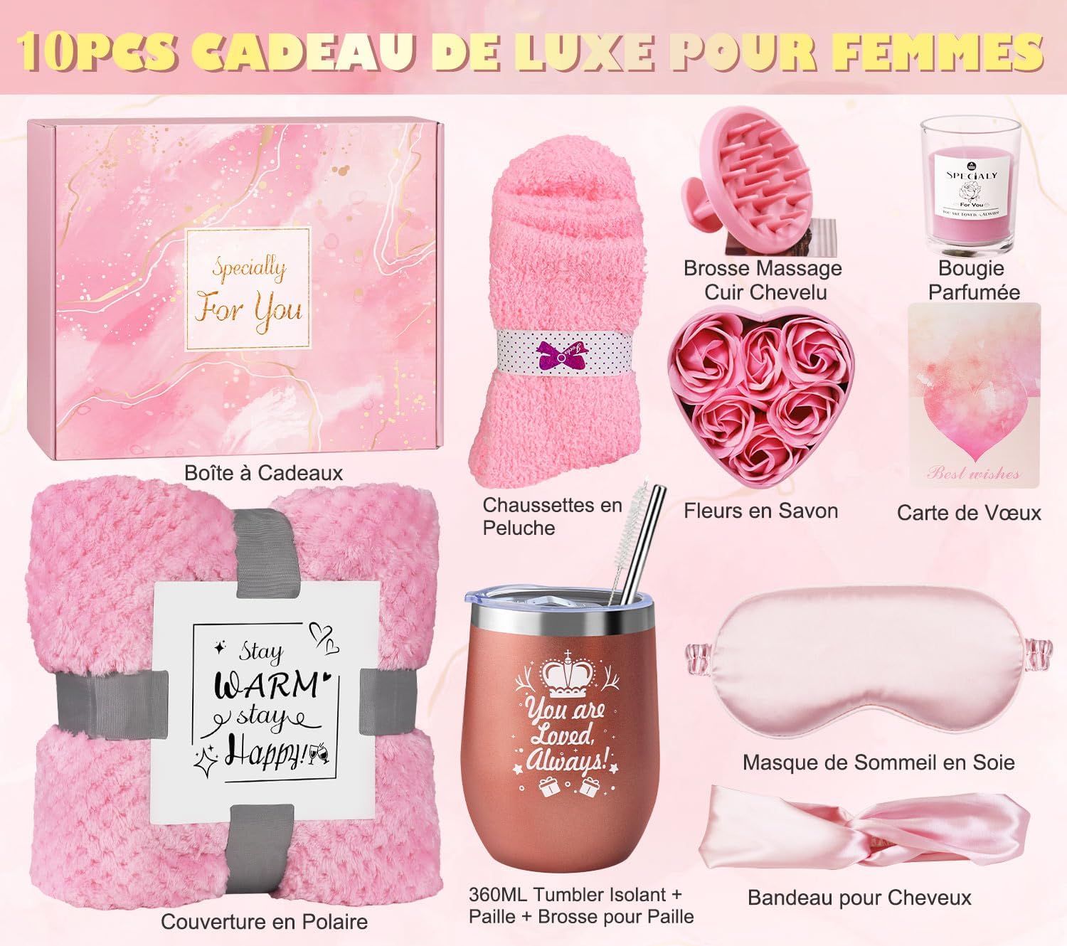 LIVEHITOP Coffret Cadeau Femme – Idée Cadeau Originale pour Anniversaire, Noël, Fête des Mères, Saint-Valentin avec Couverture en Flanelle