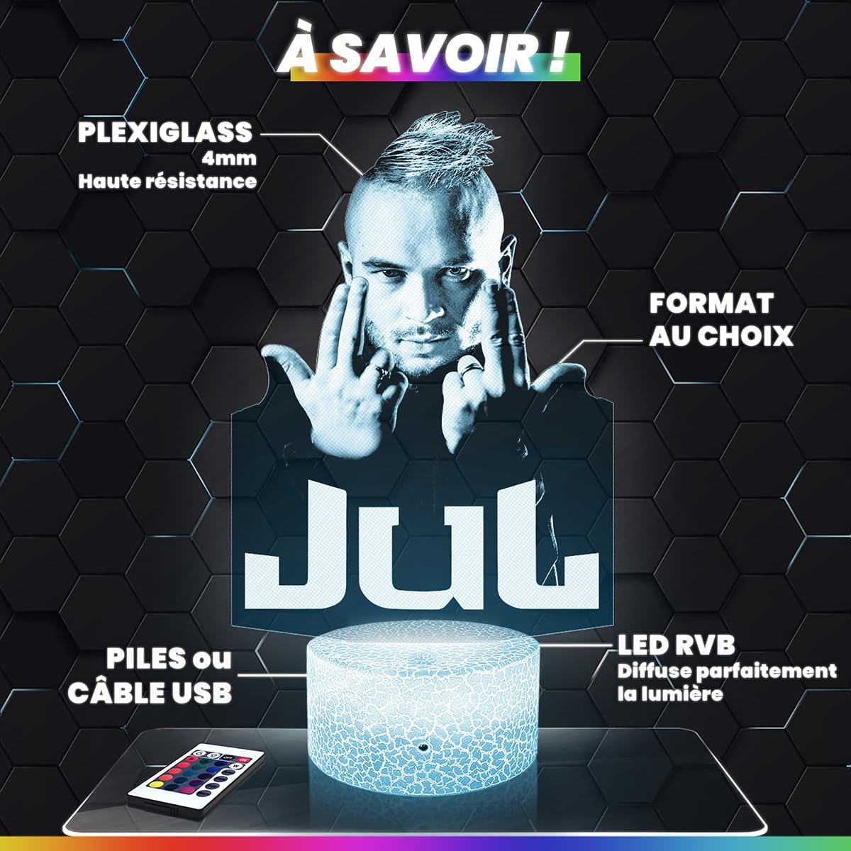 Lampe 3D LED Jul – Veilleuse Tactile avec Effet Hologramme 3D – Idée Cadeau Fan de Jul