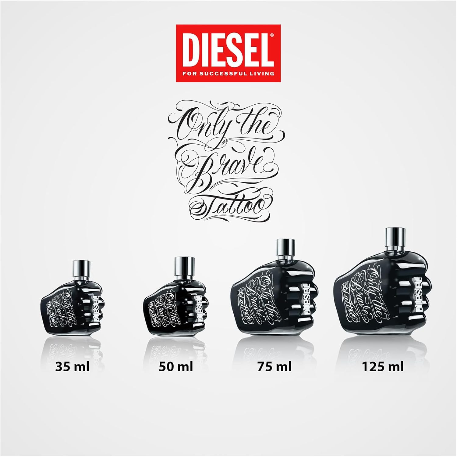 DIESEL Only The Brave Tattoo Eau de Toilette Homme – Parfum Boisé avec Notes de Pomme Granny Smith, Bois Ambrés & Tabac Narguilé – Tenue Longue Durée 125ml