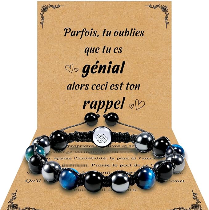 VGWON Bracelet Homme en Pierres Naturelles – Hématite, Oeil de Tigre et Obsidienne – Idée Cadeau pour Papa, Beau-Père, Grand-Père, Fils, Mari ou Copain