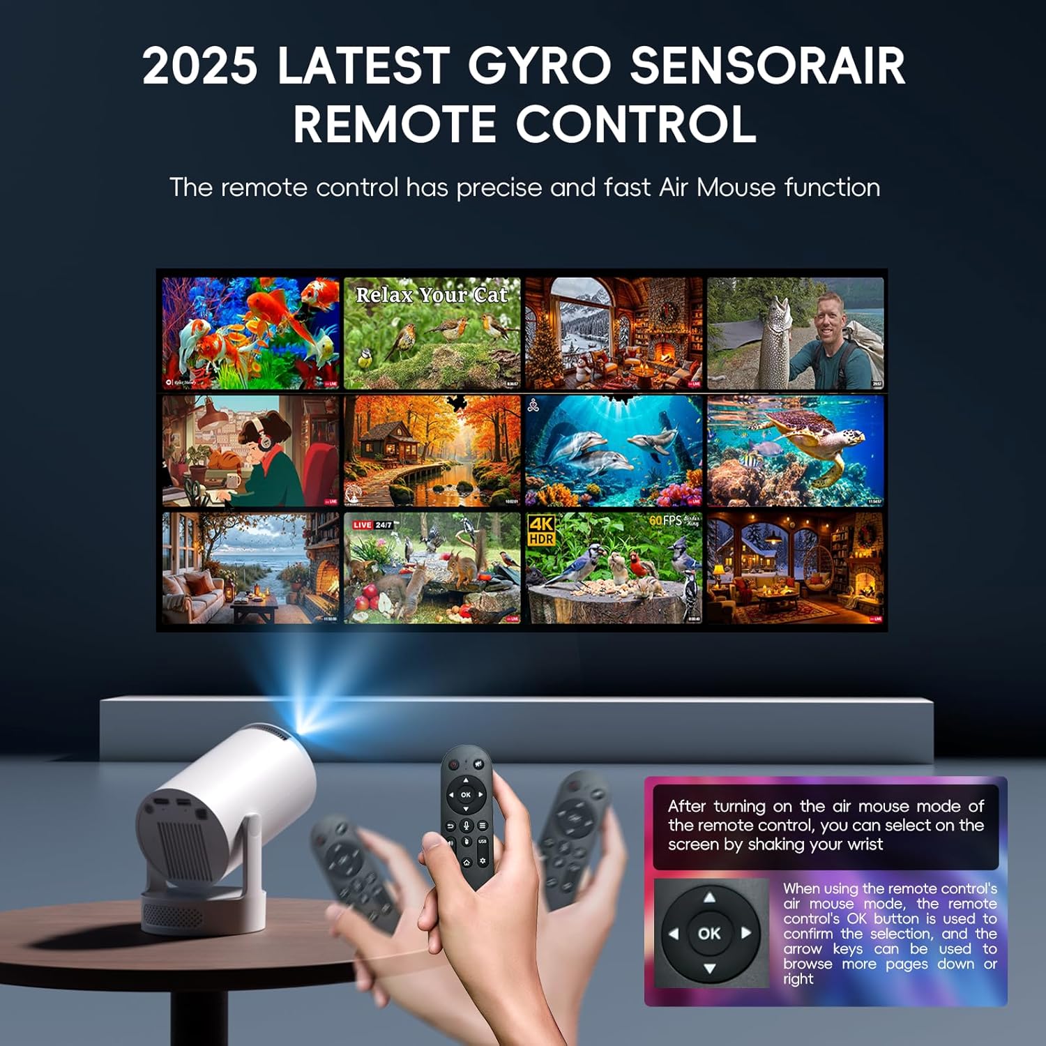 Vidéoprojecteur Mini WiFi 6 Bluetooth 5.4 – 4K Supporté 1080P – Trapèze Auto & Rotation 180° – Compatible TV Stick, HDMI, PC – Blanc