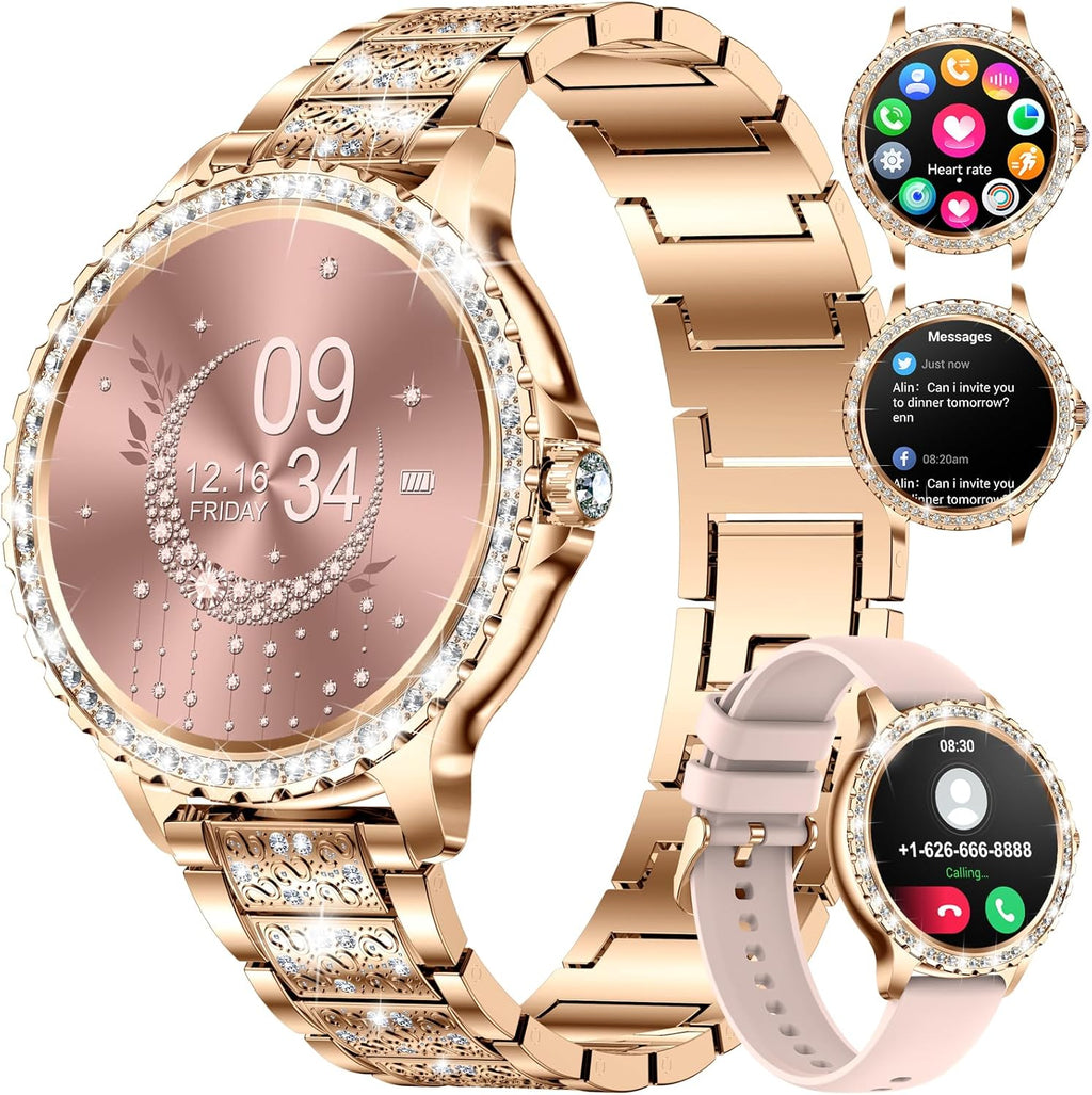 LIGE – Montre Connectée Femme Bluetooth – Smartwatch Élégante Rose Or Diamant