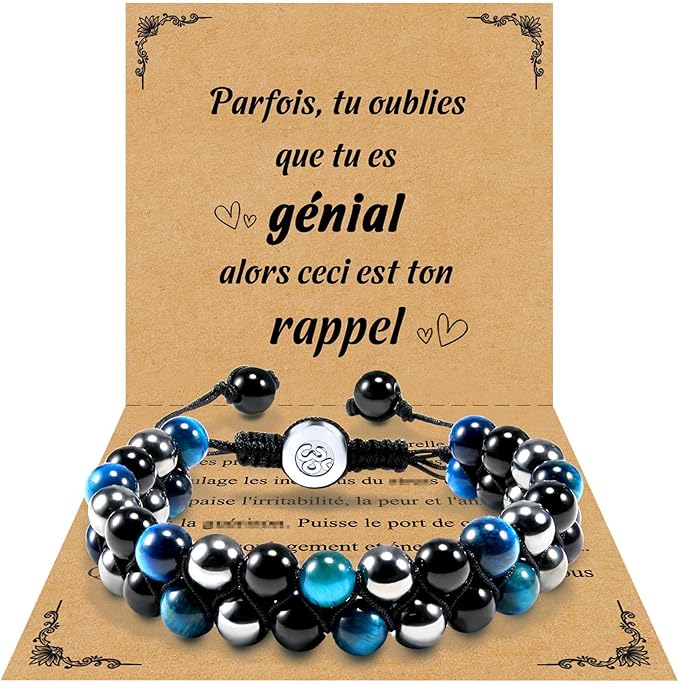 VGWON Bracelet Homme en Pierres Naturelles – Hématite, Oeil de Tigre et Obsidienne – Idée Cadeau pour Papa, Beau-Père, Grand-Père, Fils, Mari ou Copain