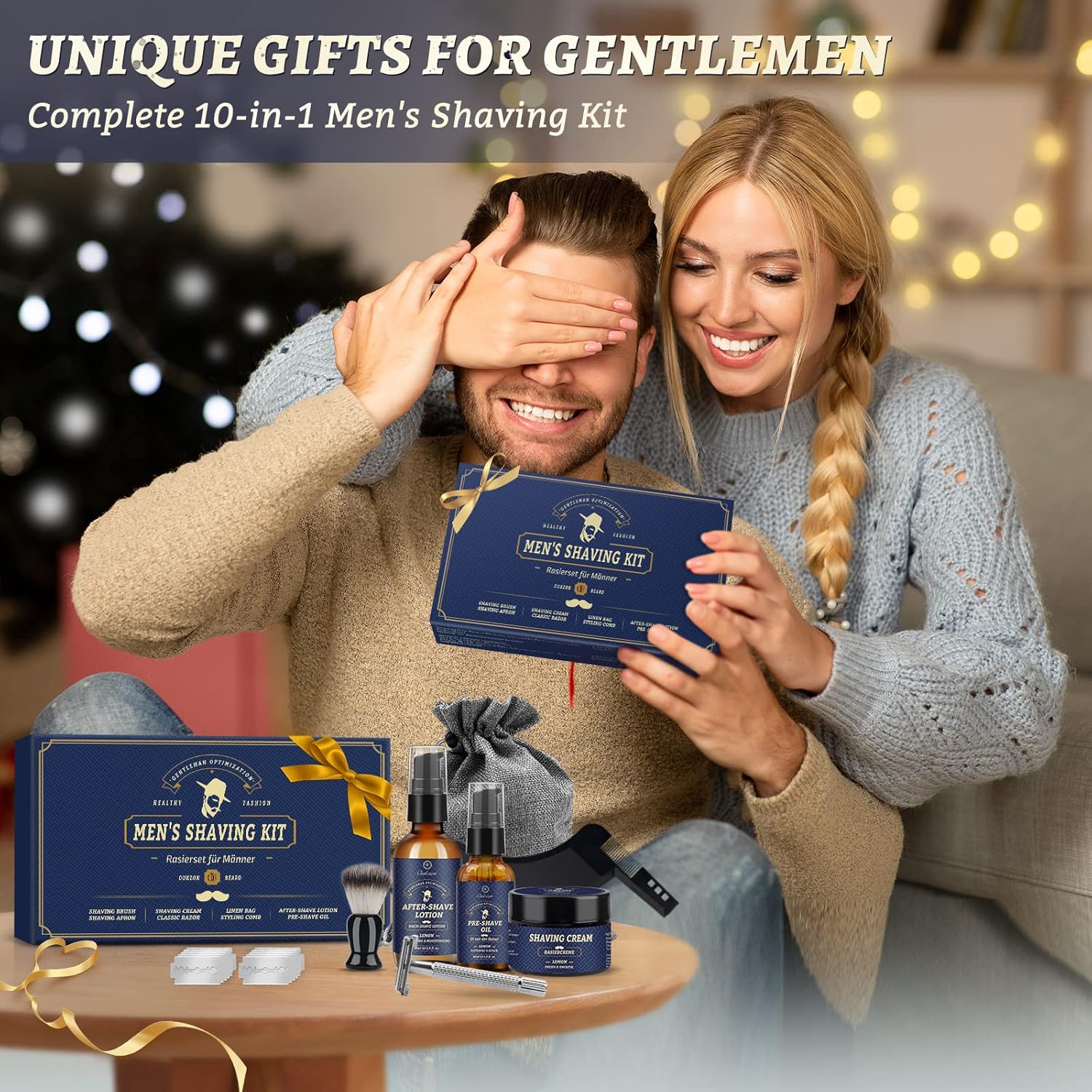 Kit Soins Barbe Homme – Coffret Cadeau Rasage Complet avec Huile, Mousse, Après-Rasage, Rasoir de Sécurité, Blaireau, Peigne et Accessoires
