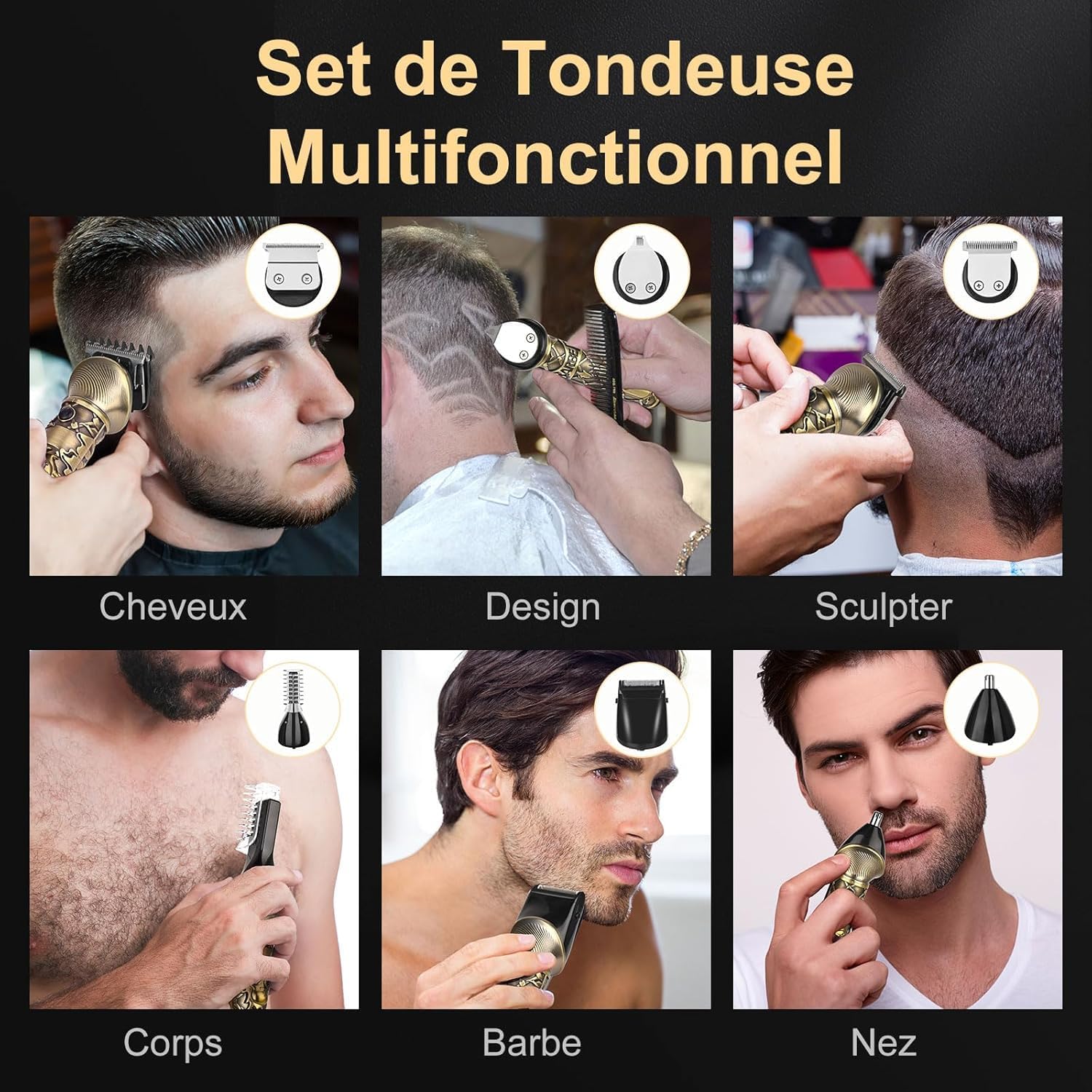 Tondeuse Cheveux et Barbe Homme Professionnelle – Sans Fil, Affichage LED, Charge USB Type-C – Kit Tout-en-1 pour Cheveux, Barbe, Nez et Corps