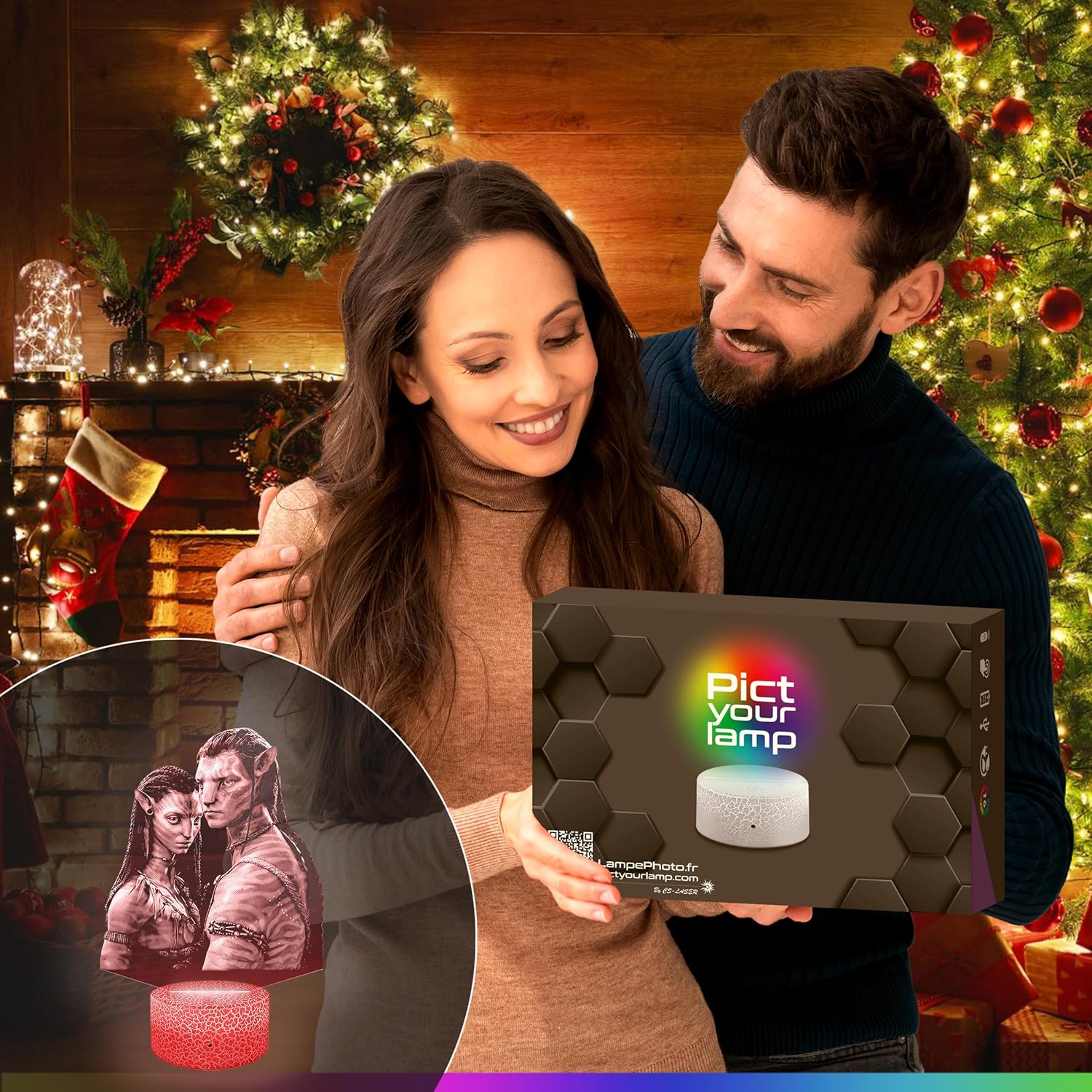 Lampe 3D Jake Sully & Neytiri – Décoration Chambre Garçon et Fille – Lampe 3D Film Science-Fiction Avatar – Effet Hologramme – Idée Cadeau Ado Original