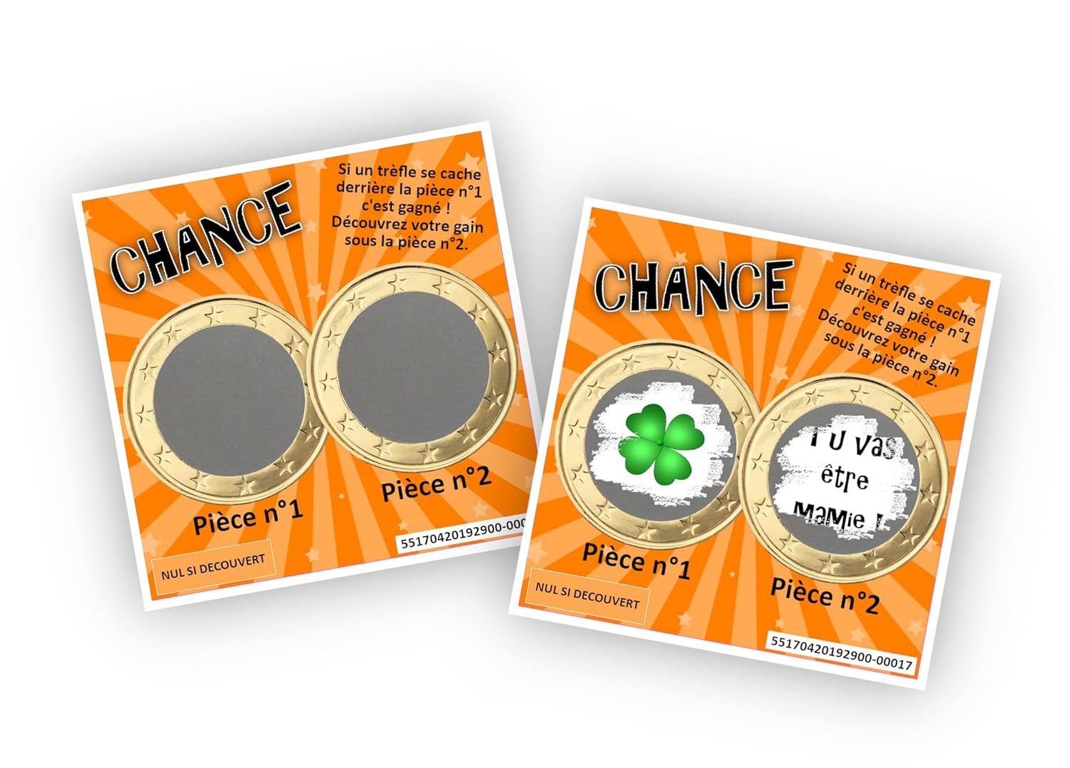 Carte à gratter personnalisable – Message au choix – Annonce originale grossesse ou événement – Modèle ticket de jeu Chance (Violet)