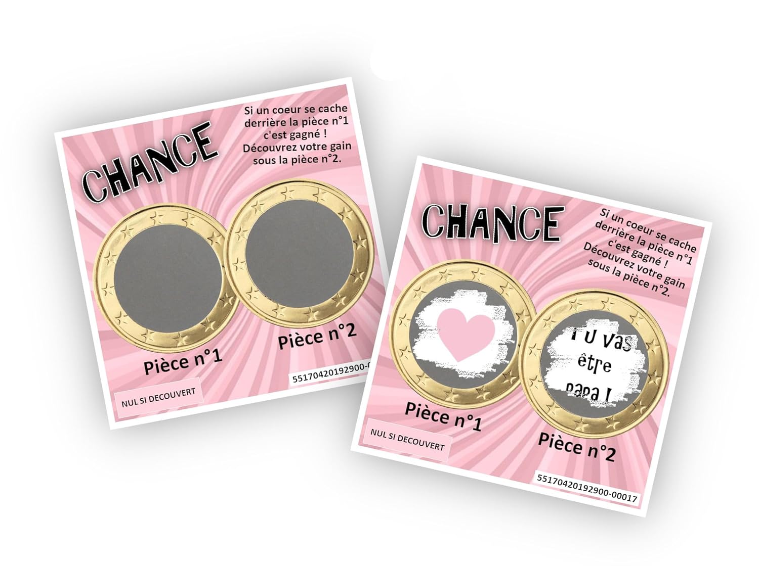 Carte à gratter personnalisable – Message au choix – Annonce originale grossesse ou événement – Modèle ticket de jeu Chance (Violet)